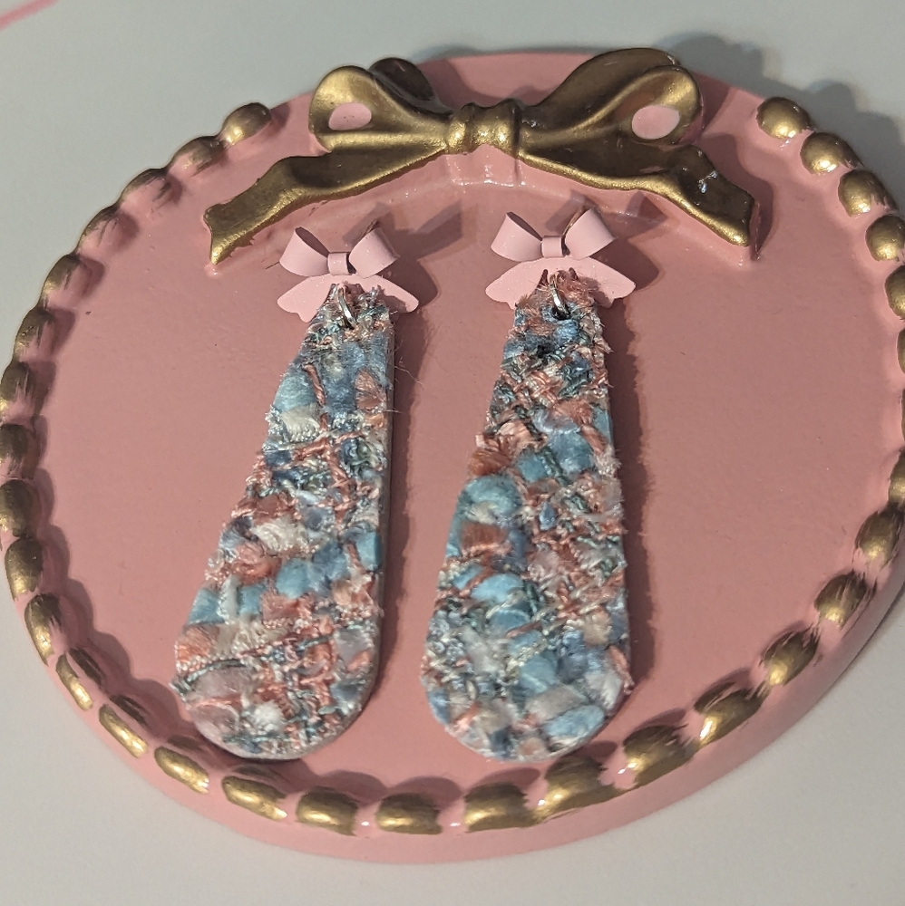 Bow & Tweed Fabric Dangle Earrings NEW!